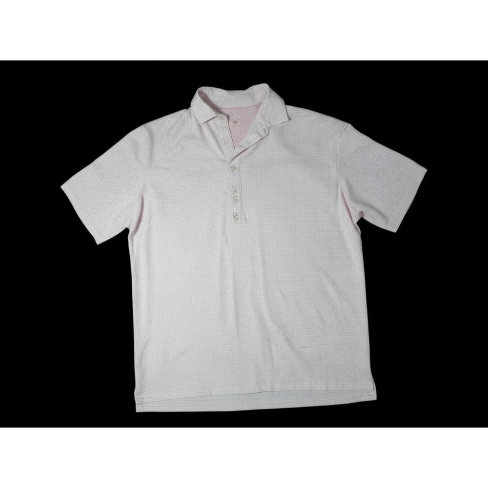 Fairway & Greene Polo Golf Shirt Men XXL Pink white gingham checked Poly spandex